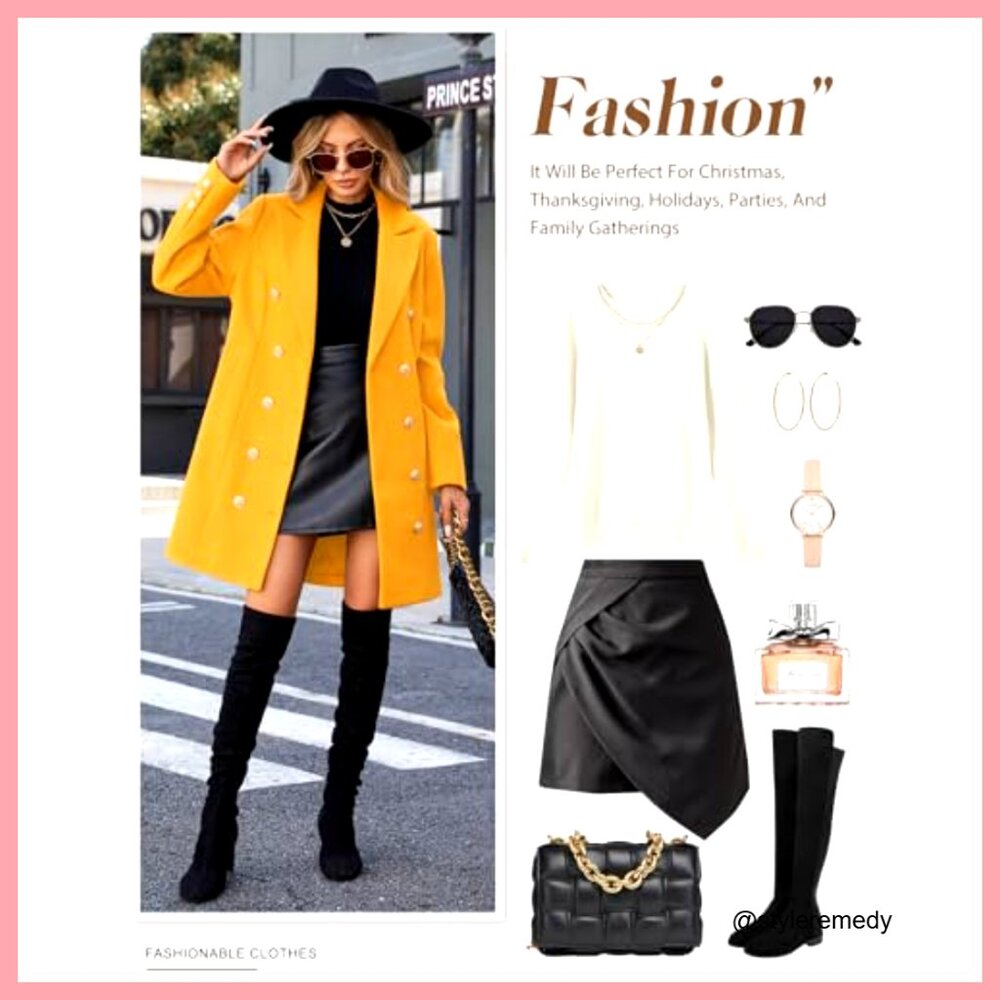 Double Breasted Wool Pea Coat, Knee-Length Midi Trench, Polyester - Picture 5 of 7